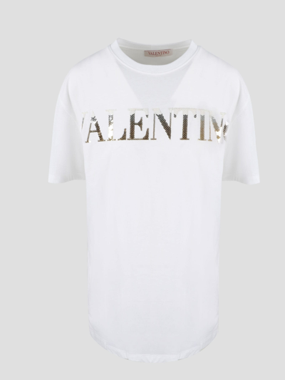 Shop Valentino Embroidered Jersey T-shirt In White