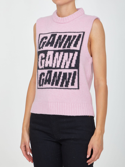 Shop Ganni Pink Vest With Logo