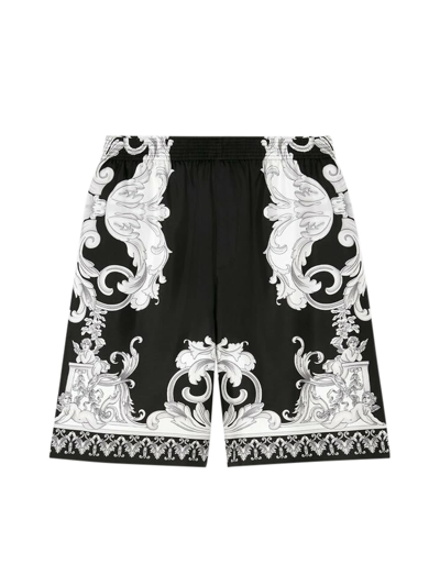 Shop Versace Shorts Silver Baroque In Black Gold