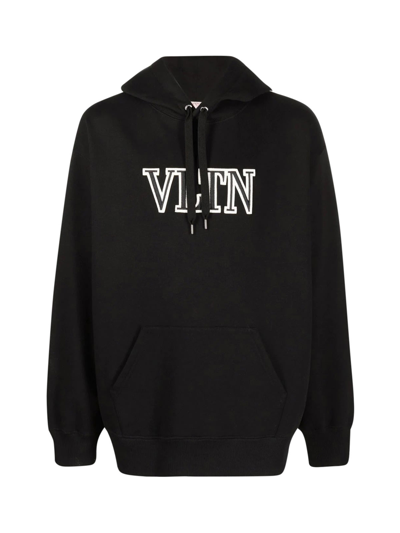 Shop Valentino Jersey Vltn Hoodie In Na Black Ivory