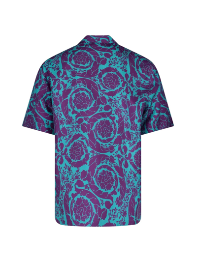 Shop Versace Informal Shirt Tessuto Twill Seta Stampa Baroque Stencil Allover In Teal Plum