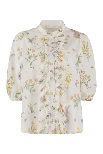 Shop Zimmermann Jeannie Printed Cotton Shirt In Ivory