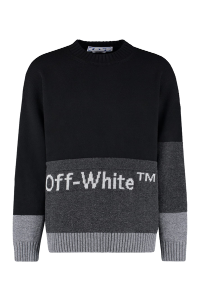 Shop Off-white Crew-neck Wool Sweater In Black
