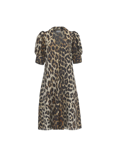 Shop Ganni Sheer Voile Midi Dress In Maxi Leopard