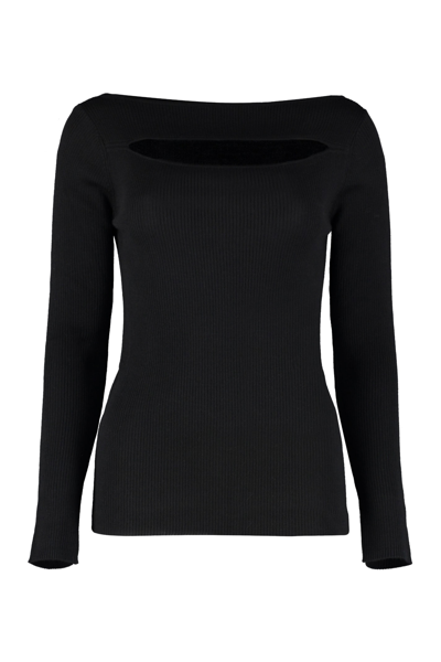 Shop P.a.r.o.s.h Leila Ribbed Sweater In Black