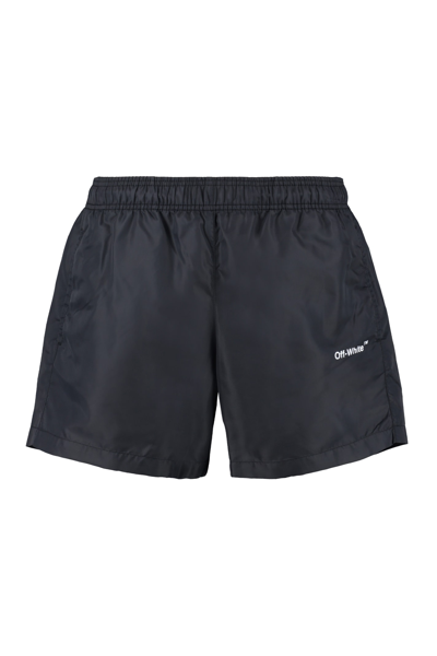 Shop Off-white Logo Print Swim Shorts In Black
