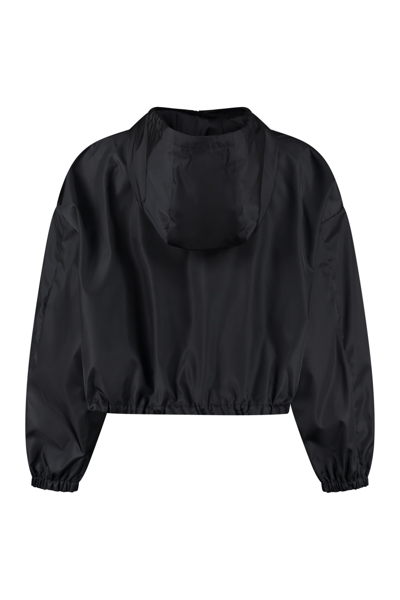 Shop Prada Hooded Re-nylon Cropped Jacket In Black