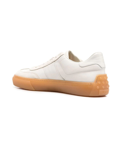Shop Tod's Beige Leather Sneakers In Bianco