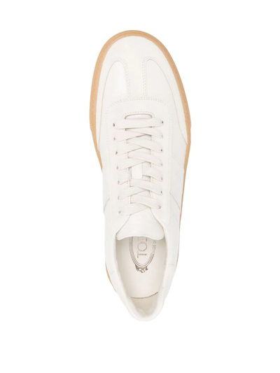 Shop Tod's Beige Leather Sneakers In Bianco
