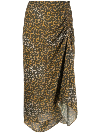 Shop Isabel Marant Étoile Khaki Azaria Floral-print Draped Skirt In Fantasia