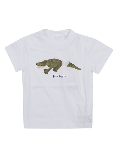 Palm Angels Kids' Crocodile T-shirt In White Green | ModeSens