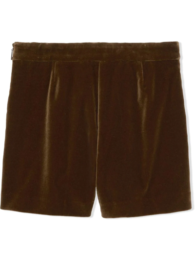 Shop Gucci Stretch Velvet Shorts In Brown
