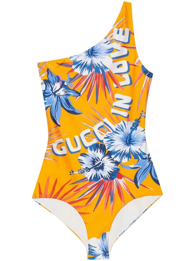 Gucci Wild Flower Print Jersey Swimsuit In Yellow ModeSens