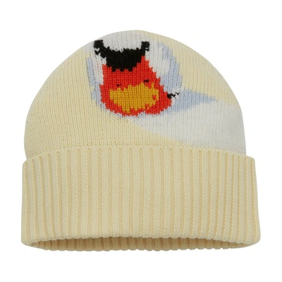 Shop Jw Anderson Intarsia Beanie Hat With Swan Motif In Pale Yellow
