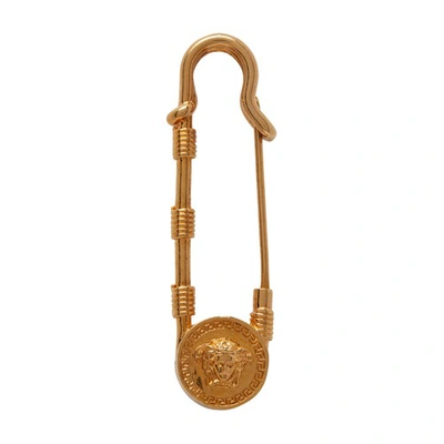 Shop Versace Safety Pin Brooch In Tribute Gold