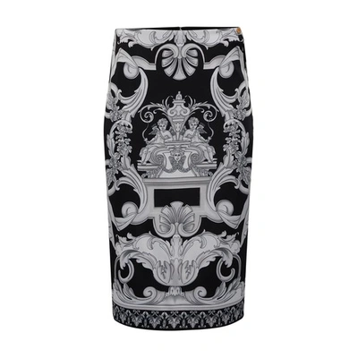 Shop Versace Silver Baroque Midi Skirt In Black White