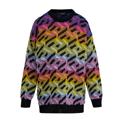 Shop Versace Knit Sweater In Multicolor