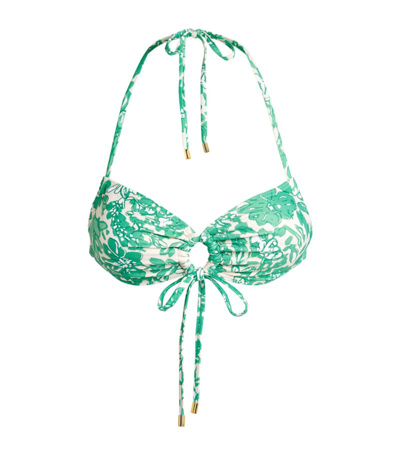 Shop Peony Clover Print Bikini Top In Green