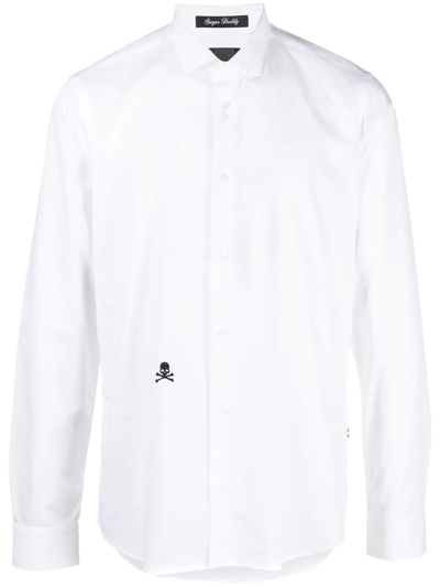 Shop Philipp Plein Embroidered Skull Cotton Shirt In Weiss