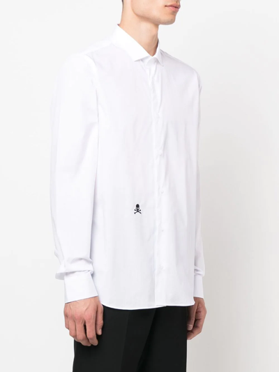 Shop Philipp Plein Embroidered Skull Cotton Shirt In Weiss