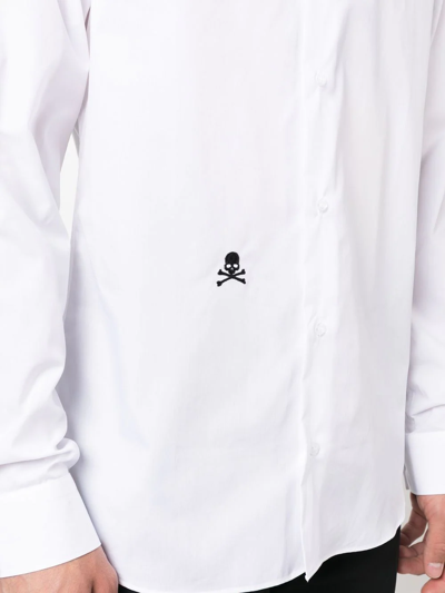 Shop Philipp Plein Embroidered Skull Cotton Shirt In Weiss