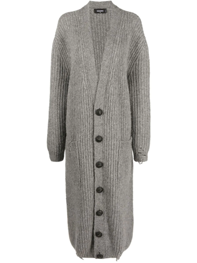 Dsquared2 Alpaca Blend Rib Knit Long Cardigan In Grau