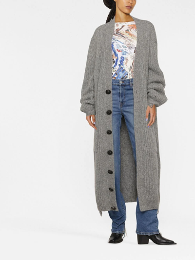 Dsquared2 Alpaca Blend Rib Knit Long Cardigan In Grau