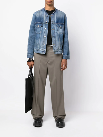 Shop Maison Margiela Collarless Denim Jacket In Blau