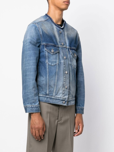 Shop Maison Margiela Collarless Denim Jacket In Blau