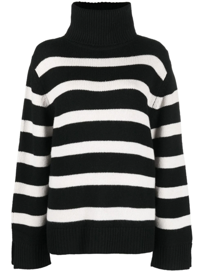 Shop Allude Striped Roll Neck Sweater In Schwarz
