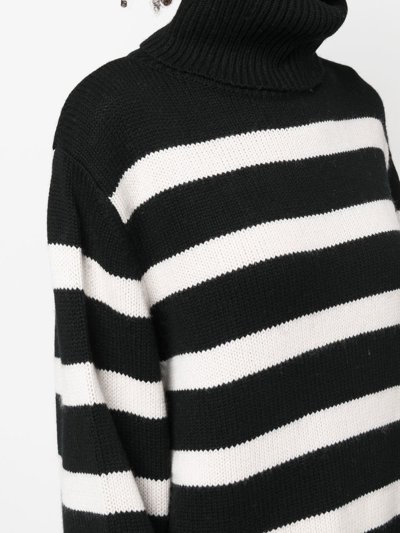 Shop Allude Striped Roll Neck Sweater In Schwarz