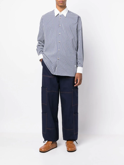 Wales Bonner Blue Sonny Striped Button-down Shirt In Blau