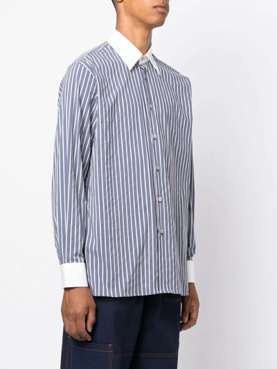 Wales Bonner Blue Sonny Striped Button-down Shirt In Blau