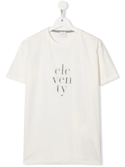 Shop Eleventy Logo-print T-shirt In Neutrals
