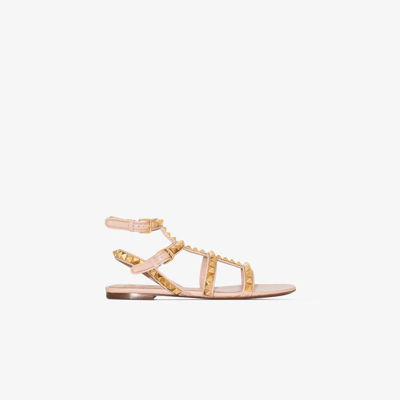 Shop Valentino Pink Rockstud No Limit Caged Leather Sandals