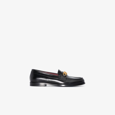 Shop Valentino Black Vlogo Signature Leather Loafers