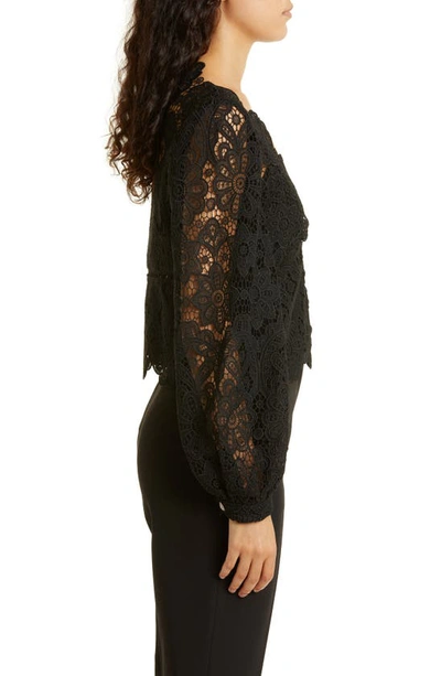 Shop Self-portrait Floral Puff Sleeve Guipure Lace Blouse In Black