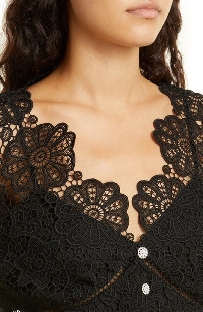 Shop Self-portrait Floral Puff Sleeve Guipure Lace Blouse In Black