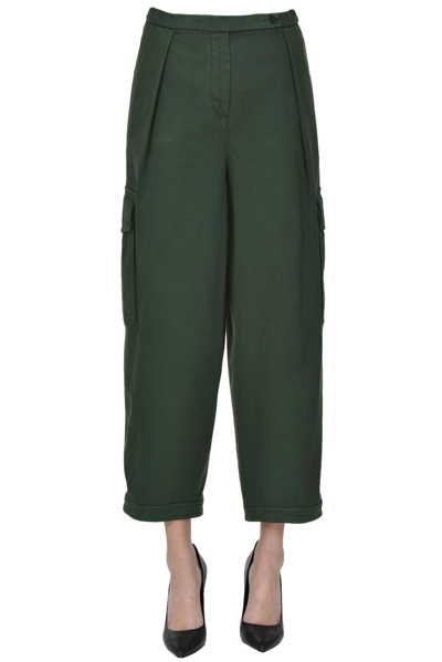 Shop Aspesi Cotton Cargo Trousers In Olive Green