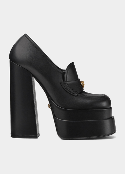 Shop Versace Aevitas Platform Loafers In Black