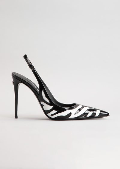 Shop Dolce & Gabbana Zebra Patent Slingback Pumps In Blckwht