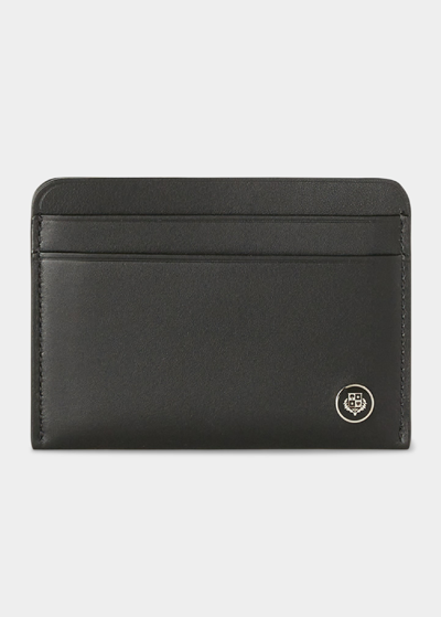 Shop Loro Piana Crest Satin Leather Card Holder In 8000 Black