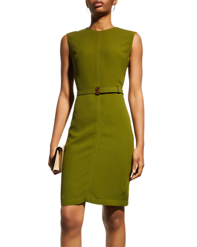 Shop Burberry Macy Monogram Motif Belted Knee-length Dress In Deep Fern Green
