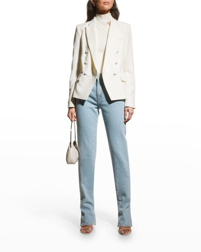 Shop L Agence Kenzie Double-breasted Blazer Jacket In Ivory