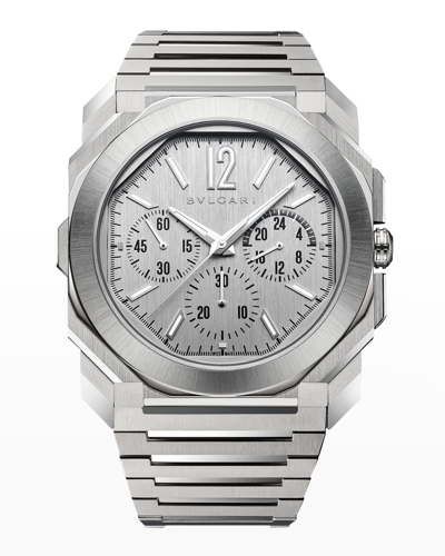 Shop Bvlgari Men's 43mm Octo Finissimo Chronograph Watch In Stainless Steel