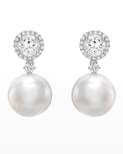 Shop Kiki Mcdonough White Topaz And Diamond Pearl Drop Earrings In White Gold