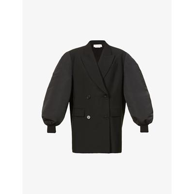 Shop Alexander Mcqueen Puffed-sleeve Double-breasted Wool Bomber Jacket In Black
