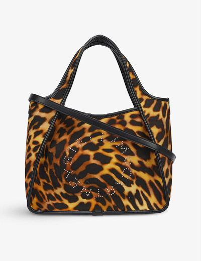 Shop Stella Mccartney Stella Logo Leopard-print Organic Cotton-canvas Tote Bag In Natural