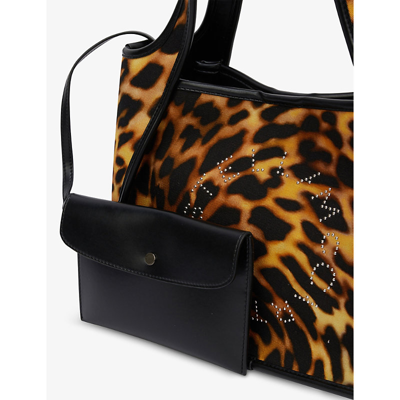 Shop Stella Mccartney Stella Logo Leopard-print Organic Cotton-canvas Tote Bag In Natural