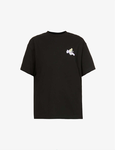 Shop Off-white Flower Logo-print Cotton-jersey T-shirt In Black Multicolour